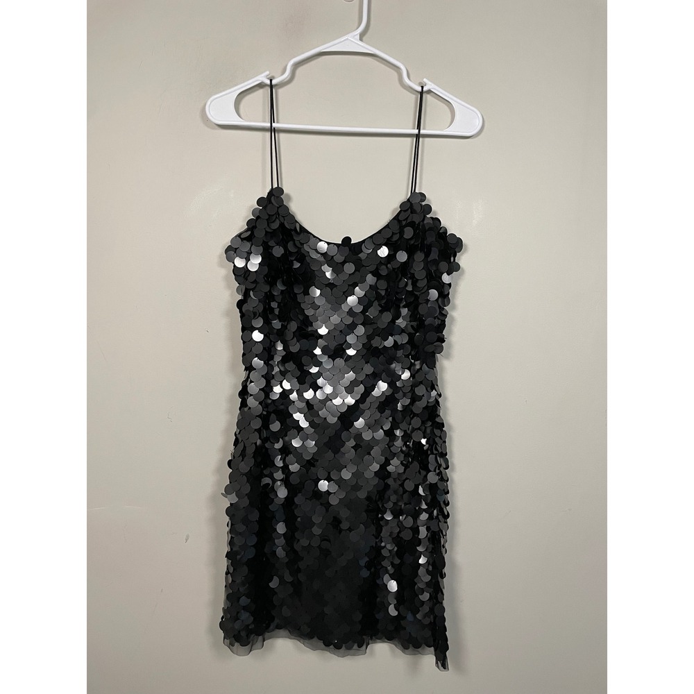 Aiden Mattox Black Pailette Sequin Mini Dress Size 6 LBD Homecoming Going Out
